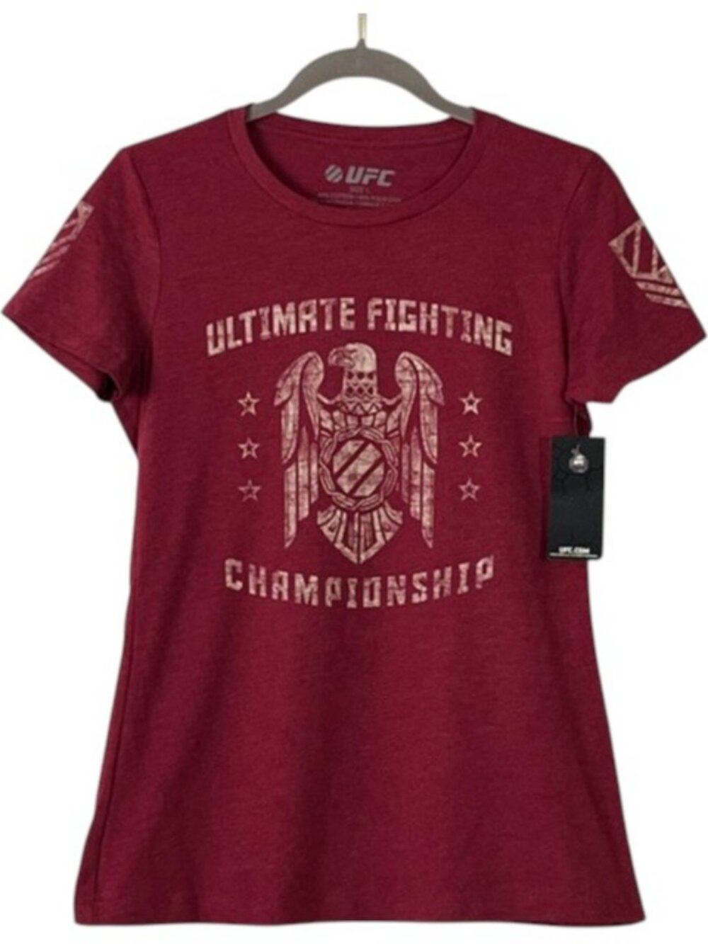 UFC Maroon Ultimate Fighting Championship Women's T-Shirt Size L, Slim Fit NWT